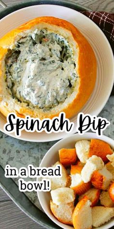 spinach dip in a bread bowl with carrots