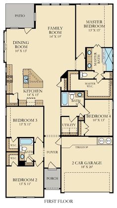 the first floor plan for a home with two bedroom and an attached living room area