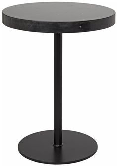 a round table with a black metal base on an isolated white background for use as a side table