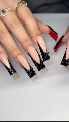 Black Nails Acrylic Red Bottoms, Dark Red Nails With Initial, French Tip Red Bottom Nails, Black French Tip With Red Under, Christmas Nails Red And Black, White Red Bottom Nails, 21st Bday Nail Ideas, Red And Black Birthday Nails, Black Nails With Red Bottoms