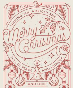 a christmas card with the words merry and love in red ink on white paper, surrounded by