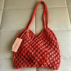 Women Over Shoulder Bag Crochet Style Color: Coral Red New With Tags Red Bohemian Beach Bag For Shopping, Casual Red Shoulder Bag For Summer, Casual Red Summer Shoulder Bag, Red Summer Bag For Everyday, Red Beach Bag For Everyday Summer Use, Red Summer Bags For Shopping, Red Casual Beach Bag For Daily Use, Casual Red Beach Bag For Everyday Use, Red Beach Bag For Spring