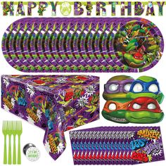 teenage mutant ninja turtles birthday party supplies including tableware, napkins and decorations for kids