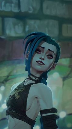 an animated character with blue hair and piercings