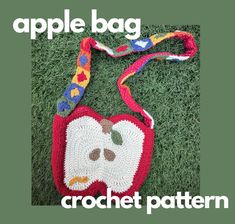 a crocheted bag with an owl on it and the words apple bag written in white