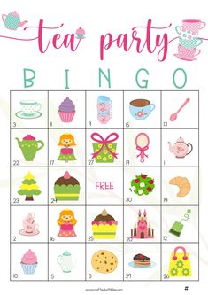 a printable tea party game with cupcakes, cakes and other items on it