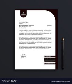 a letterhead with a pen and pencil next to it on a dark background illustration