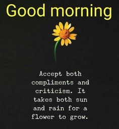 a yellow flower sitting on top of a black background with the words good morning written below it