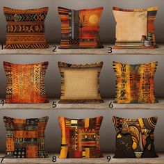 six pillows with different patterns on them