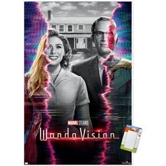 the poster for iron man and woman in front of a house with lightning coming out