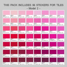 the color chart for this pack includes 8 stickers for tiles