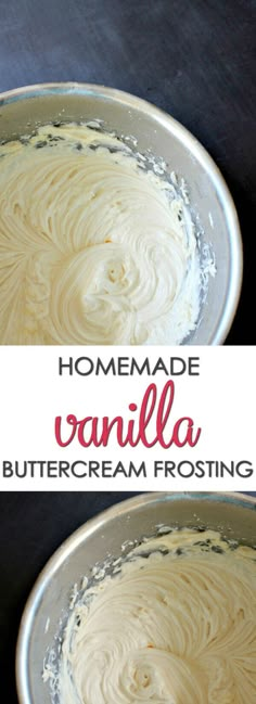 homemade vanilla buttercream frosting in a pan