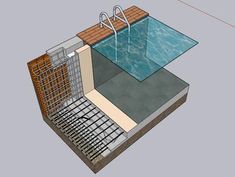 a 3d rendering of a swimming pool with stairs leading up to the water's edge