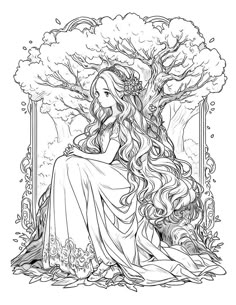 a woman with long hair sitting under a tree