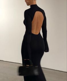 Backless Dress Long Sleeve, Black Dress Backless, Backless Black Dress, Bodycon Black Dress, Outfit Styling, Backless Bodycon Dresses, Chique Outfits, Boho Girl