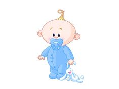 a baby with a pacifier in it's mouth next to a stuffed animal