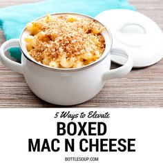 a white bowl filled with macaroni and cheese