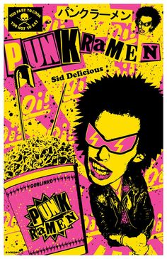 the punk poster is shown in pink and yellow