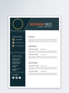 a professional resume template with green and yellow accents on the front, black and white background