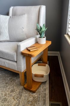 a couch with a potted plant sitting on top of it