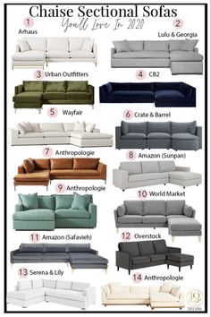 the different types of sectional sofas for living room and dining room furniture, including couches