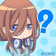 an anime character with blue eyes and brown hair is looking at the camera, which says question?