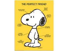 a snoopy cartoon character with the words,'the perfect friend'in front of it