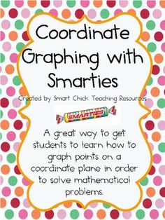 a colorful polka dot background with the words coordinate graphing with smarties on it