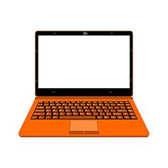 an orange laptop computer with a blank screen