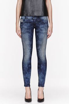 Diesel Blue Mottled Grupee-zip Jeans for women | SSENSE Jeans Dama, Distress Denim, Denim Washes, Diesel Clothing, Denim Inspiration, Clothing Pieces, Fashion Man, Diesel Jeans