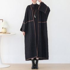 Comfortable, One of Kind. Coats online shop,|Hand Wash|Spring/Fall|One Size|Dark Coffee|Black|Pleated|Solid Color|Long Sleeve|Cotton Blend|Mid-Calf|Elegant Black Wool Coat Plus Size Minimalist, Solid Black Kimono, Luxury Long Kurta For Winter, Fall 2022 Plus Size Jacket, Plus Size Fall Long Dress With Jacket, Plus Size Long Black Coat, Purple Long Trench Coat, Black Trench Coat Plus Size, Plus Size Women Long Coat