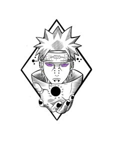 a drawing of naruto with his head in the air and eyes closed, surrounded by geometric shapes