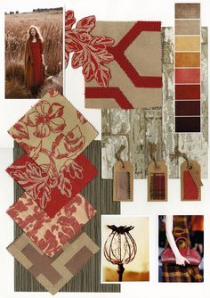 a collage of different colors and patterns on fabric, paper or wall hangings