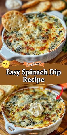 an easy spinach dip recipe in a casserole dish