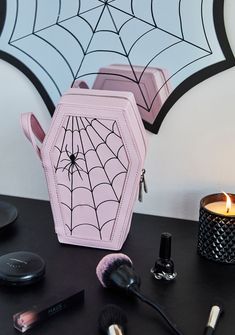 Dolls Home Coffin Spiderweb Makeup Bag - Pink Spiderweb Makeup, Embroidered Spider, Goth Babe, Dolls Kill Outfits, Rave Shoes, Gothic Bag, Festival Shop, Doll Home, Pink Doll