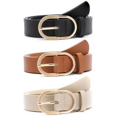 PRICES MAY VARY. Gold Leather Belts: XZQTIVE leather belts are made of quality faux leather with design shiny golden buckle, a simple yet classic gold waist belt is a must-have item for every women or young ladies wardrobe Black and Brown Cream Women Belt: 3 pack trendy color option of black, brown, leopard print, cheetah, suede light brown, white, cream color, beige, off white which is suitable for formal or casual wear in any season and all occasions Fashion Jeans Belt: Two ways to wear as pan Denim Pants Fashion, Women's Belts, Simple Leather, Gowns For Girls, Casual Belt, Faux Leather Belts, Fashion Belts, Dress Belt, Vestidos Vintage