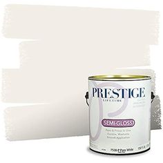 a white paint can with the word prestige on it