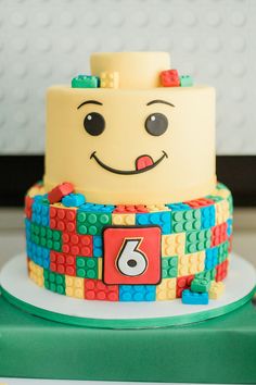 a birthday cake made to look like lego blocks