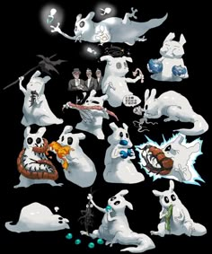 the ghost characters are all different sizes and colors