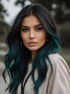 21 Ideas Stunning Summer Hair Colors for Dark Hair: Top Trends for 2024 Medium Hair Colors For Women, Fashion Colors On Dark Hair, Dark Hair With Some Color, Subtle Rainbow Highlights, Green Balayage On Black Hair, Deep Teal Hair Color, Blue Teal Hair Ombre, Teal Hair Balayage, Color Hair For Short Hair