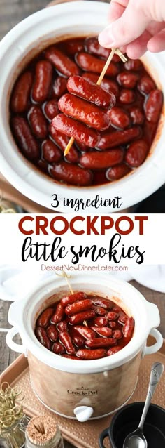 there is a bowl full of crockpot little snookies with toothpicks in it