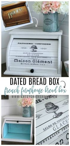 an old dresser has been transformed into a vintage bread box with chalk paint and flowers