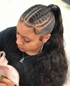 Braided Ponytail With Color, Slick Ponytail, Tan Skin Blonde Hair, French Braid Ponytail, American Hairstyles, Easy Hairstyles For Medium Hair