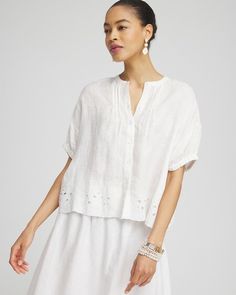 Women's Clothing - Dresses, Pants & Blouses - Chico's Outfits Everyday, White Linen Pants, Linen Clothing, Blouse Short Sleeve, Linen Material, Summer Dress Outfits, Dress Clothes, Dresses Pants, Elbow Sleeve