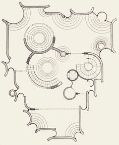 a drawing of a plan for a building with spirals and arches on the floor