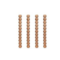 four wooden beads are lined up against a white background