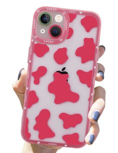 a pink and white iphone case with an apple logo on the back, in front of a woman's hand