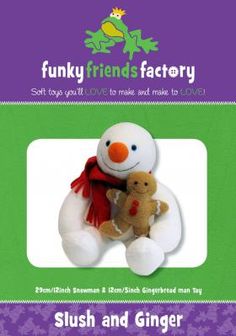 a stuffed snowman holding a teddy bear in front of a purple and green background