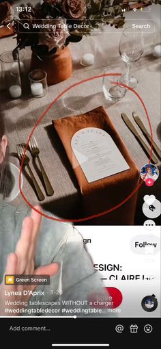 an image of a table setting with menus and place settings on the phone screen