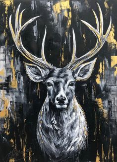 a painting of a deer with antlers on it's head